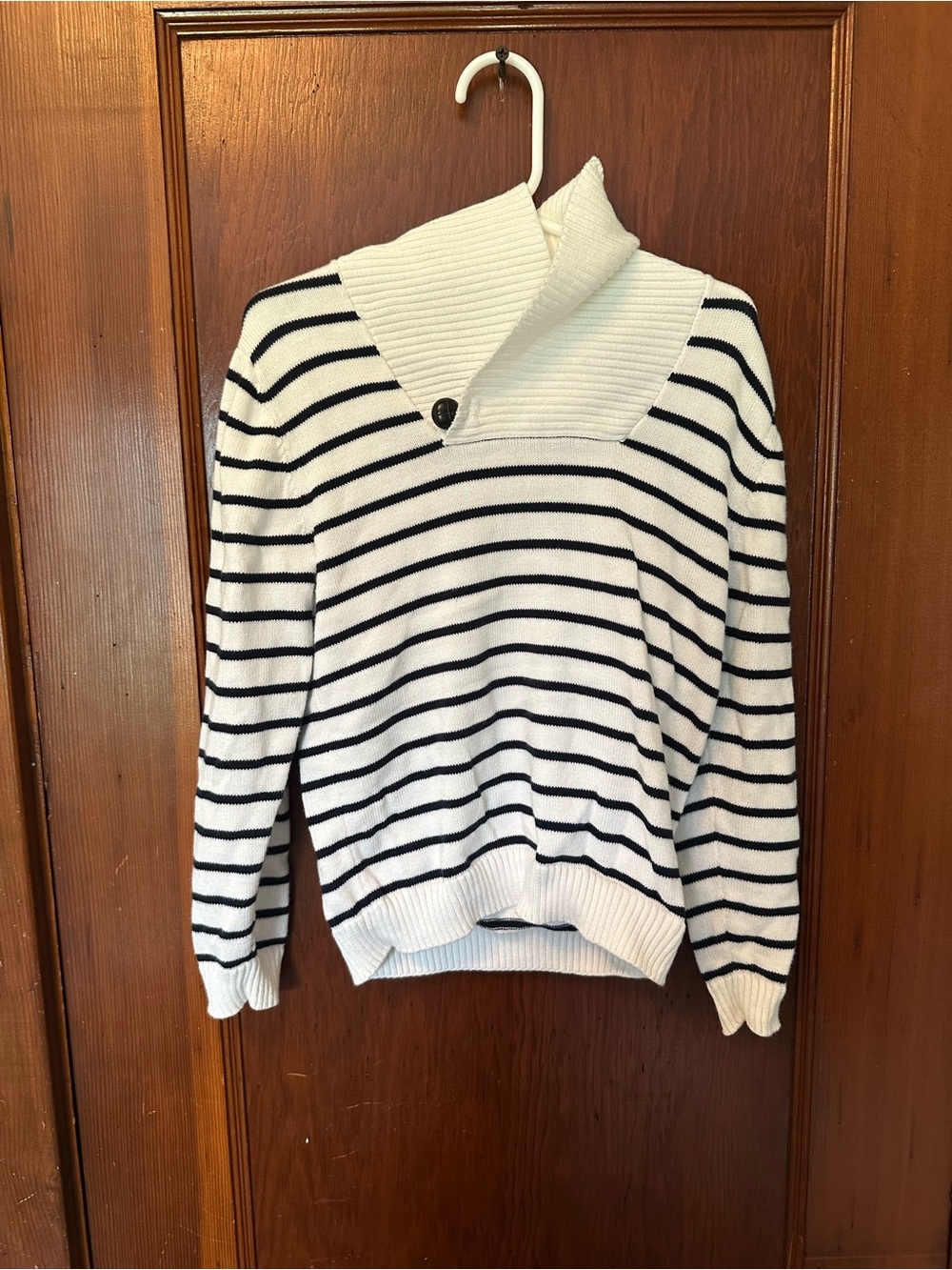 Janie and Jack White Sweater with Black Stripes and Shawl Collar